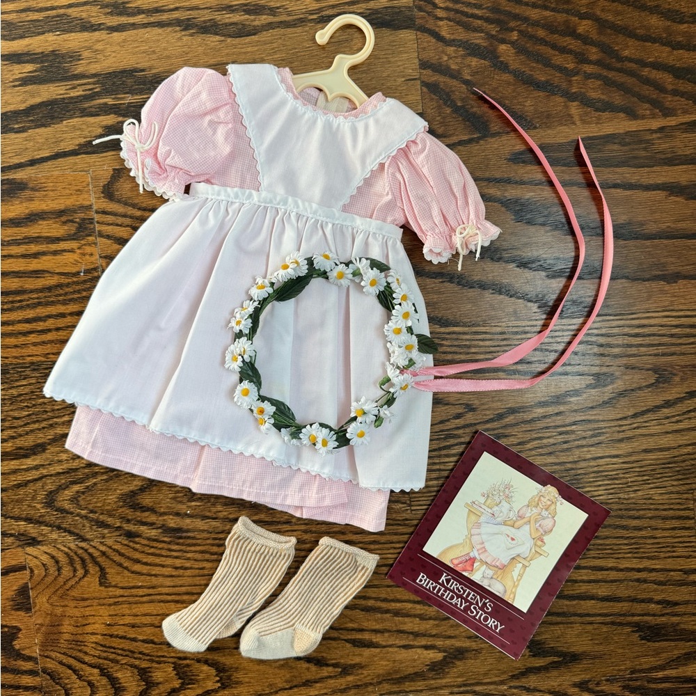 Pleasant Company American Girl Doll vintage Kirsten Birthday Apron Dress outfit